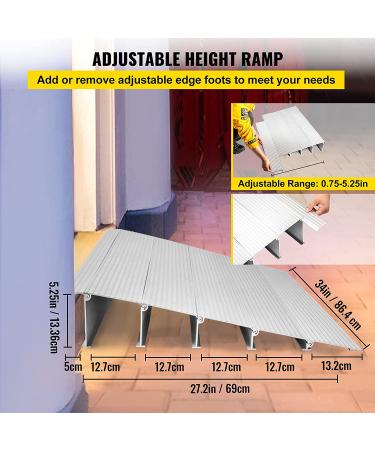 VEVOR 5 Rise Door Threshold Ramp for Wheelchairs - Aluminum, Adjustable, 800 lbs Capacity - Ideal for Doorways, Scooters, Power Chairs - Buy Online on GoSupps.com