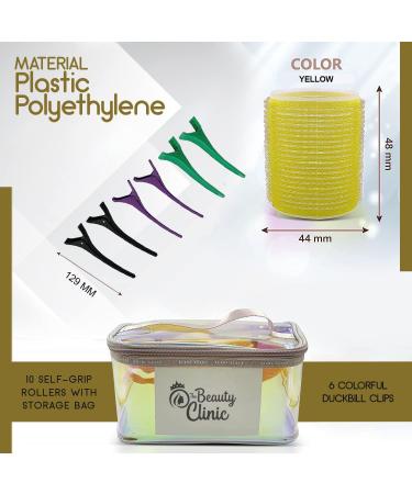 The Beauty Clinic Velcro Rollers for Hair - 10 PCS Self Grip Hair Roller 44mm by 63mm with 6 Duckbill Sectioning Clips Hairdressing Curlers And Self Holding DIY Roller Storage Bag Yellow - Buy Online on GoSupps.com