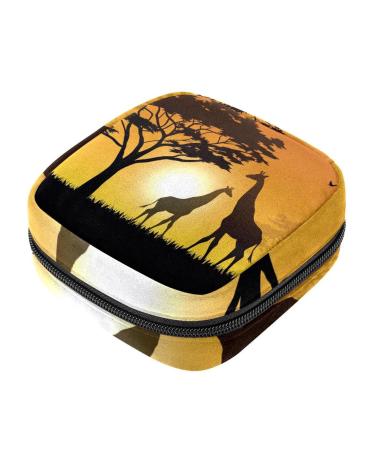Giraffe at Savanah sunset silhouette ladies tie storage bag menstruation pad bag pocket portable menstrual cup pocket with zipper for teenagers girls women women