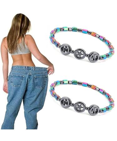 Magnetic Hematite Anklet, Anti Swelling Anklet, Women's Magnetic Therapy Ankle Bracelet, Magnetic Anklets for Weight Loss, Circle Star Magnetic Color Beach Lady Anklet (2pcs)