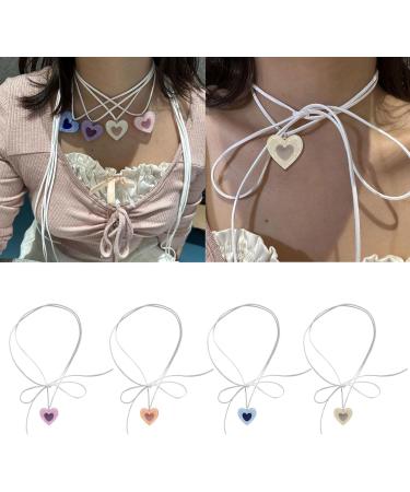 Kuaiyiju Dopamine Heart Neck Choker - Exquisite Heart Pattern with Cool Bow & Hollow Charm - Women's Violet Collarbone Chain - Buy Online on GoSupps.com