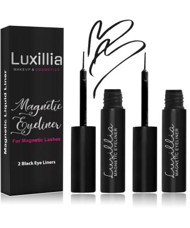 Luxillia (2 Pack) Black Magnetic Eyeliner for Magnetic Eyelashes, Upgraded Strongest Hold, Most Natural Look, Waterproof, Smudge Proof Liquid Liner, Works Perfectly with all Magnetic Eye Lashes