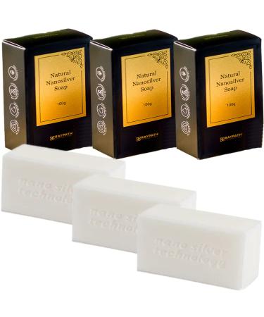 RAYPATH INTERNATIONAL Set of 3 natural white soaps with Nanosilver 100g | Gentle antibacterial cleansing soap | Eco-friendly skincare products for face and body