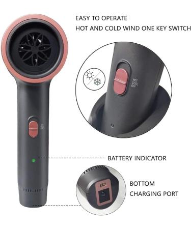Cordless Hair Dryer Portable Wireless Hair Dryer Hot & Cold Air Rechargeable Blow Dryer w/Diffuser for Blowing Hair Painting Drying - Buy Online on GoSupps.com