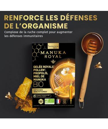 Santarome Bio - Royal Jelly Pollen Propolis Manuka Honey Food Supplement Immunity Increases the body's resistance - Herbal 20 ampoules Made In France - Buy Online on GoSupps.com