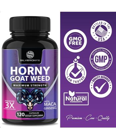 Extra Strength Horny Goat Weed Extract 1560mg - 3X Performance Energy Drive Size Stamina with Maca Saw Palmetto Ginseng - 120 Capsules - Buy Online on GoSupps.com