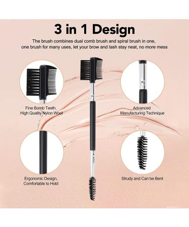 3-in-1 Dual Head Makeup Tool for Lashes and Brows - Eyebrow & Eyelash Shaper with Double Comb Brush for Grooming and Mascara Clump Removal - Buy Online on GoSupps.com