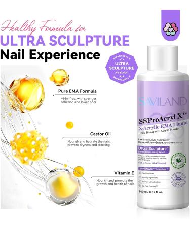 SAVILAND EMA Monomer Acrylic Nail Liquid: 240ml Liquid Monomer for Acrylic Powder Nail Extension with 3pcs Acrylic Nail Brush Dappen Dish for Professional Nail Carving Studio Beginners DIY at Home - Buy Online on GoSupps.com