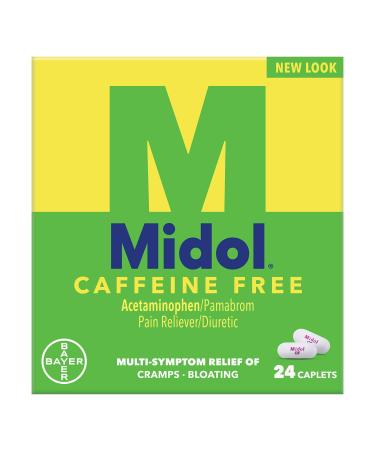 Midol, Caffeine Free, Menstrual Period Symptoms Relief Including Premenstrual Cramps, Pain, Headache, and Bloating, For Teens and Adults, Caplets, 24 Count