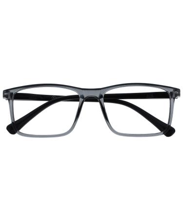 Opulize ink Lessen Glasses Large rectangular frame spring hinges scratch -resistant men r4 +2.50 dioptria Transparent gray front with black arms