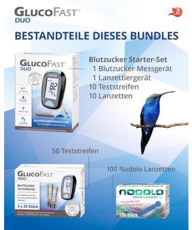 Gluco-Fist Duo Blood Sugar Measuring Device Set | 60 Test Strips & 110 Lanzetten | Precise & Simple MMOL/L Measurement for Optimal Health - Buy Online on GoSupps.com