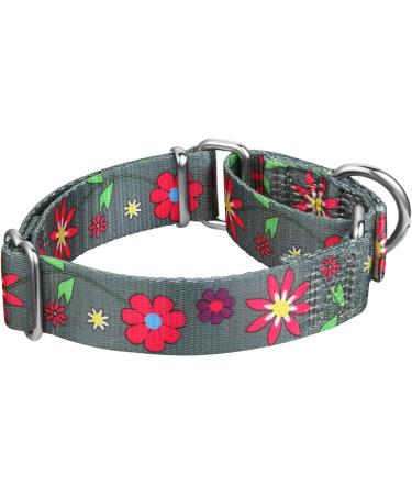 Shop Large Floral Martingale Dog Collar | No Pull Adjustable Durable | Sunflower & Graphite Gray - 43.2-63.3 cm 1 Inch Wide - Buy Online on GoSupps.com