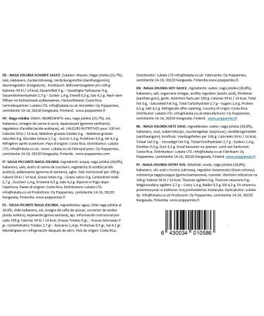 Poppamies Naga Jolokia Hot Sauce - Gluten-Free Vegan & Spicy 8/10 - 150ml | International Shipping - Buy Online on GoSupps.com