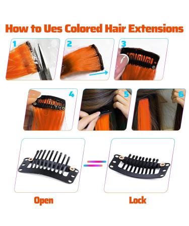 Orange Clip-In Hair Extensions - 17 Colorful Curly Wavy Highlights for Girls & Women - 12 PCS Party Hair Accessories - Buy Online on GoSupps.com