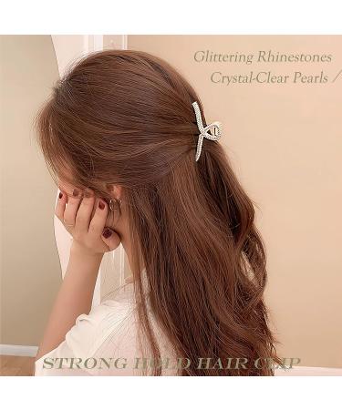 Twoasmot Shiny Rhinestone & Pearl Large Metal Hair Claw Clips - 2PCS Set for Thick Hair - Gold Rectangular Hair Accessories for Women and Girls - Buy Online on GoSupps.com