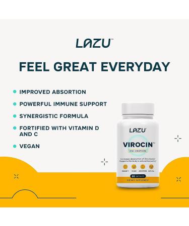 Lazu Virocin Zinc Supplement - Enhanced Immune Support with Zinc Ionophore, Vitamin C, and D3 - 60 Capsules - Buy Online on GoSupps.com