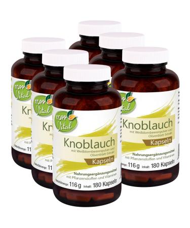 Kopp Vital garlic capsules |116 G |6 x 180 capsules |Heating berry powder and olive leaf extract |Dietary supplements with vitamin C and B1 |Pharmacy quality