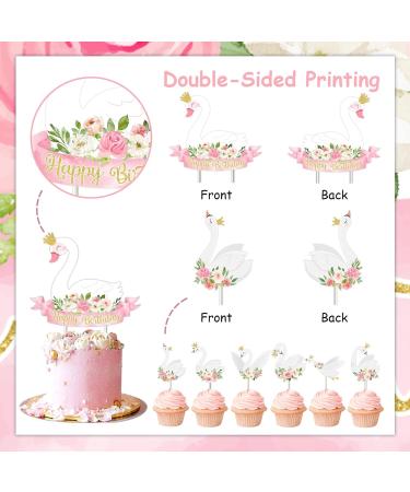 Swan Birthday Party Decorations Swan Birthday Cake Topper 12Pcs Swan Cupcake Topper Swan Themed Party Supplies - Buy Online on GoSupps.com