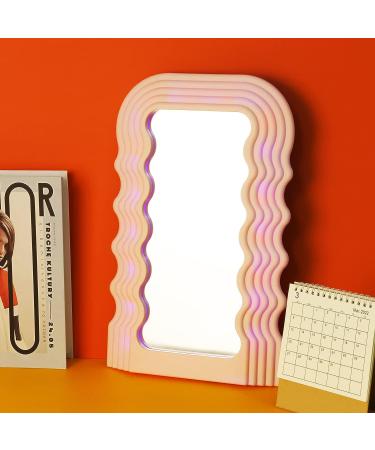 Wave Pattern Makeup Mirror with Lights - 16 Colors, Portable Cosmetic Desktop Mirror for Living Room, Bedroom, and Home Decor - Women's Gift (Pink) - Buy Online on GoSupps.com