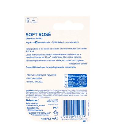 Labello Lip Balm Soft Rose 5.5ml - Nourishing Pink Lip Care (Pack of 1) | International Shipping Available - Buy Online on GoSupps.com