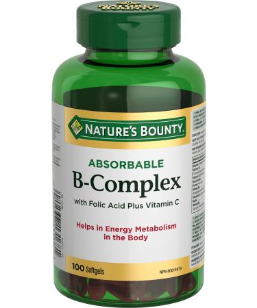 Nature's Bounty B Complex w/Folic Acid plus Vitamin C Helps Metabolize Carbohydrates 100 Softgels B Complex Unflavored 100 count (Pack of 1)
