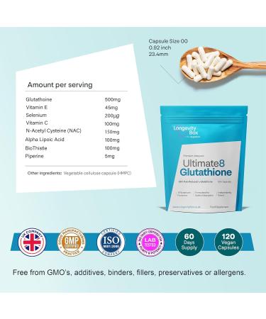  Longevity Box Ultimate 8 Glutathione 120 capsules antioxidant complex (NAC ALA vitamins C/E selenium) third-party tested - Buy Online on GoSupps.com