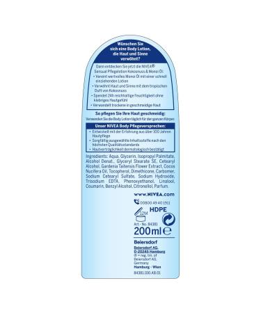 Nivea Body Sensual Care Lotion Coconut & Monoi Oil 4-Pack - 24H Moisture Fast-Absorbing Body Cream (200 ml Each) - Buy Online on GoSupps.com