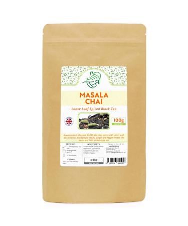 Masala Chai Premium Assam Black Tea With Spices - Cardamom & Cinnamon & Cloves & Ginger & Pepper (100g) - Buy Online on GoSupps.com