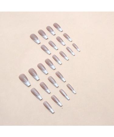 Coffin False Nails Long 24Pcs White Aurora French Fake Nails Ballerina Press on Nails Glitter French Nail Tips with Nail Glue Full Cover Stick on Nails for Women Girls Nails Art Aurora French Long - Buy Online on GoSupps.com