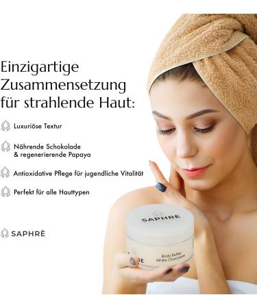 Saphr Body Butter White Chocolate intensively caring body butter with papaya chocolate and shea butter for velvety soft skin 200 ml vegan - Buy Online on GoSupps.com