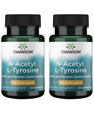 Swanson N-Acetyl L-Tyrosine - Amino Acid Supplement Supporting Overall Brain Health & Central Nervous System Function - Promotes Mood & Cognitive Health - (60 Capsules, 350mg Each) (2 Pack)