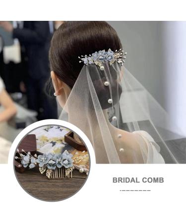 Bridal Rhinestone Pearl Flower Hair Comb - Blue Wedding Hair Clip - Buy Online on GoSupps.com