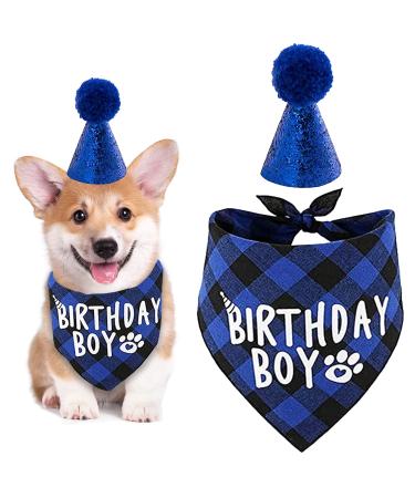 Dog-birthday banda pet birthday party accessories cotton triangle boys dog chall with sweet dog birthdayshut for small medium-sized dogs cats costumes headgear (blue) A-blue - Buy Online on GoSupps.com