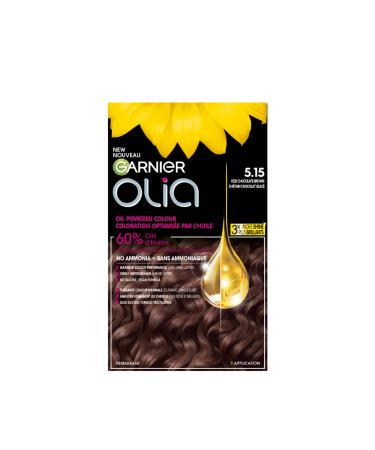 Garnier Olia Permanent Hair Dye Ammonia-Free Hair Color 5.15 Ice Chocolate Brown Long-Lasting Hair Shine With 60% Oils 1 Application BROWN SHADES 5.15 Ice Chocolate Brown