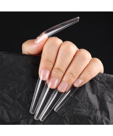 gootrades XXXL Coffin Nail Tips - 360pcs 3XL Extra Long 54mm Sharp Full Cover Clear False Nails | Press On DIY Manicure & Salon Use | 12 Sizes 0-11 - Buy Online on GoSupps.com
