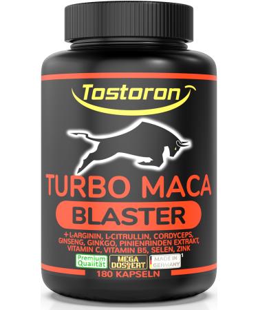 Tostoron Turbo Maca Blaster with Mega Maca-180 capsules plus L-arginine pine bark extract L-citrulline cordyceps ginseng ginkgo vitamin C + B5 selenium zinc 1 can (1x141.7g) - Buy Online on GoSupps.com