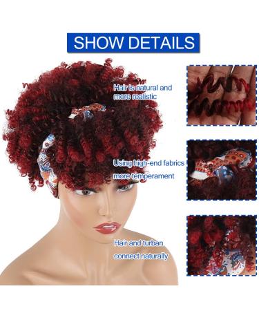 Short Curly Headband Wig for Black Women | Red Head Wrap Afro Kinky Curly Wig | Ombre Burgundy Synthetic Hair Wig with Scarf - Buy Online on GoSupps.com
