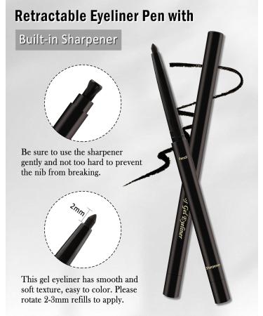 Brown Gel Eyeliner for Older Women Waterproof Smudge-Proof Retractable Eyeliner Pencil Long Lasting 24H Matte Cream Eyeliner Waterline with Sharpener Eye Liner for Mature Women Sensitive Eyes-2Pcs 02# Brown - Buy Online on GoSupps.com