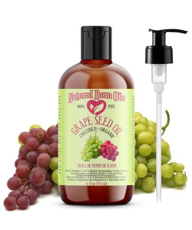 Grape Seed Oil 16oz Organic Cold-Pressed Nutrient-Dense Deep Skin Nourishment Hair Revitalization Natural Born Oils.