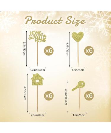 24 PCS Home Sweet Home Cupcake Toppers Gold Glitter Key Housewarming Cupcake Love Cupcake Decorations House Warming Party Decorations Set for Welcome New Home Party Decorations Gold - Buy Online on GoSupps.com