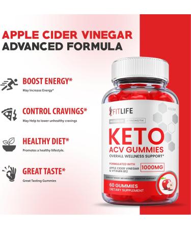 Fit Life Keto ACV Gummies - Weight Loss Shark Tank Vegan Formula - 1000mg Apple Cider Vinegar Vitamin B12 - 60 Gummies - Buy Online on GoSupps.com