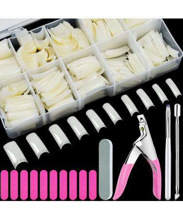 EAONE 500Pcs Natural Acrylic Nail Tips Half Cover French Nail Tip False Nails Artificial Fake Nail Tips with Nail Clipper Cuticle Pusher Nail Files and Brush for Women Girls Salon Nail DIY Nail Art