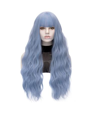 FVCENT 27 Long Light Blue Curly Synthetic Wig with Bangs for Women & Girls - Charming & Stylish eCommerce Hair Products - Buy Online on GoSupps.com