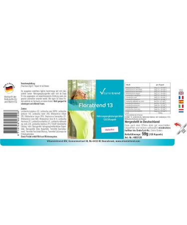 Floratrend Capsules - 41.5 Billion Cultures per Capsule | 13 Probiotic Strains + Inulin | 120 DRCaps | Vitamintrend - International Shipping Available - Buy Online on GoSupps.com