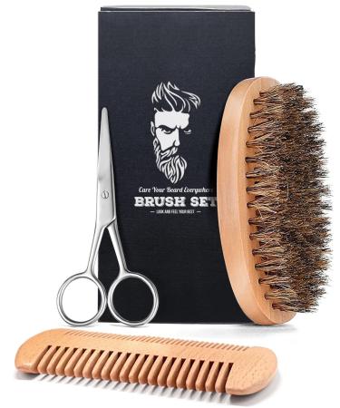 Beard Brush Set - Brush Comb Scissors with Storage Bag Beard Growth Care Gifts for Men