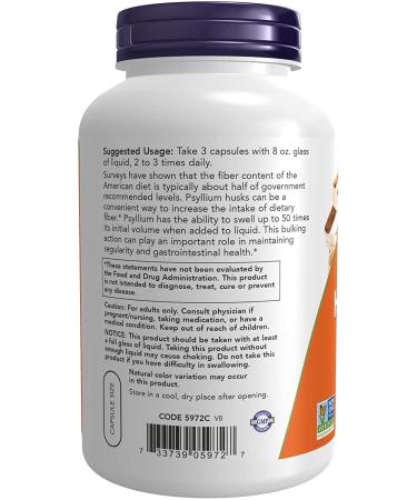 Now Foods Psyllium Husk Caps 500 mg - 500 Vegan Capsules for Digestive Health - Buy Online on GoSupps.com