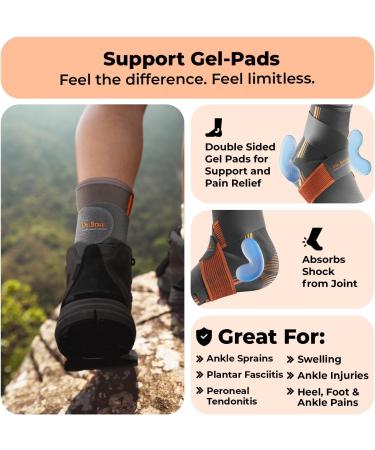 DR. BRACE ELITE Ankle Brace with Strap - X-Large Grey-Orange | Best Support & Comfort for Sports & Recovery - Buy Online on GoSupps.com