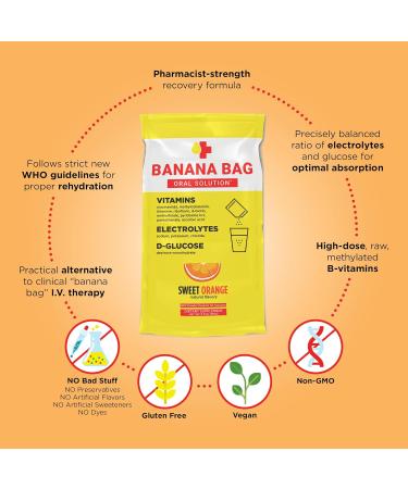 Banana Bag Oral Solution - Sweet Orange 30-Pack | Medbox Hydration Recovery Electrolyte & Vitamin Drink Mix | International Shipping Available - Buy Online on GoSupps.com