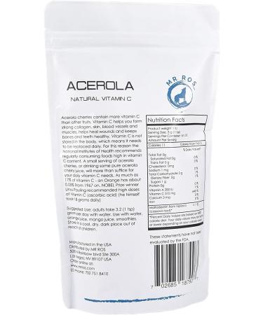 Mr Ros Natural Vitamin C | Acerola Cherry Powder 1lb (16oz) - Nobel Prize Origin, Immune Booster, Non-GMO Whole Food Supplement - Buy Online on GoSupps.com