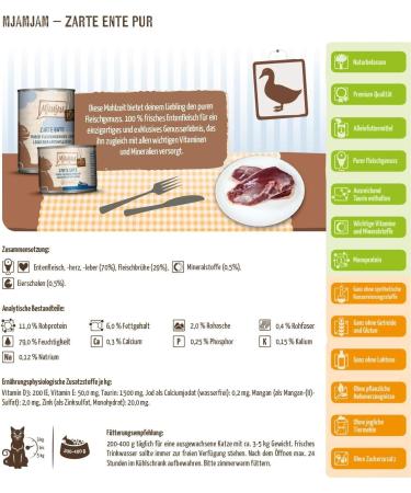 Mjamjam Premium Cat Wet Food - Pure Duck Grain-Free 6-Pack (6 x 400g) | Pure Meat Enjoyment - Buy Online on GoSupps.com